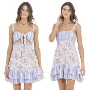 Maaji Women’s Backyard Spell Short Dress, Floral and Striped Size M